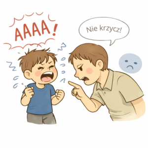 Dziecko krzyczy zamiast mówić – napięta reakcja dorosłego i eskalacja emocji
