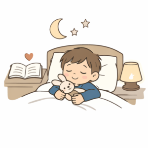 Dziecko spokojnie zasypiające w łóżku podczas wieczornej rutyny