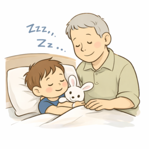 Spokojne zasypianie trzylatka po wieczornym wyciszeniu i bliskości