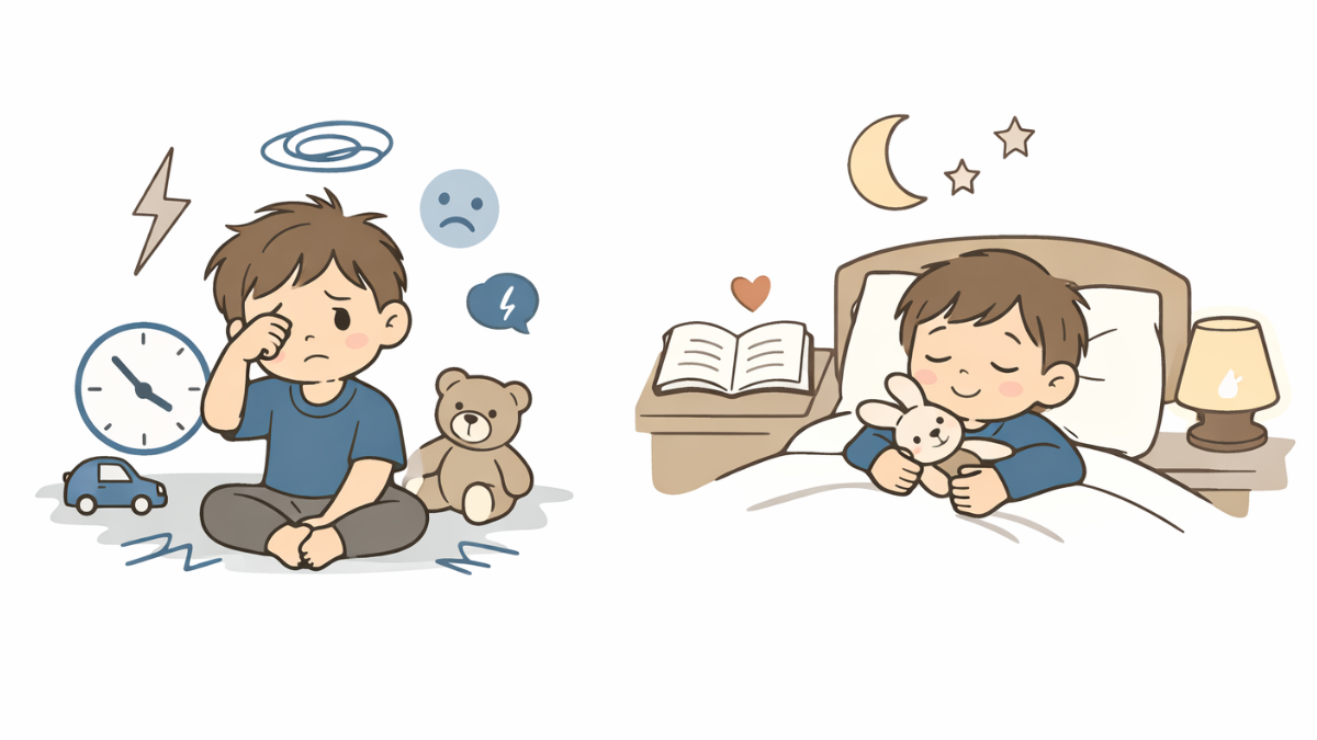 Porównanie trudnego i spokojnego zasypiania dziecka wieczorem