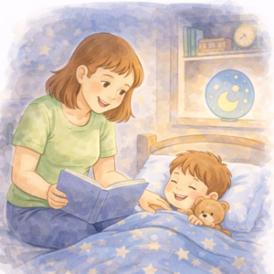 Czytanie książki jako element spokojnej rutyny przed snem