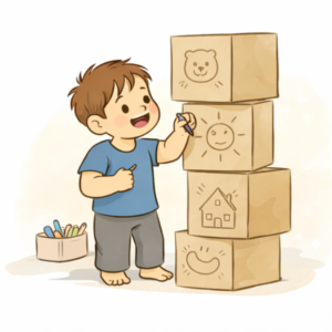 Budowanie wieży z kartonów jako prosta zabawa w domu dla przedszkolaka