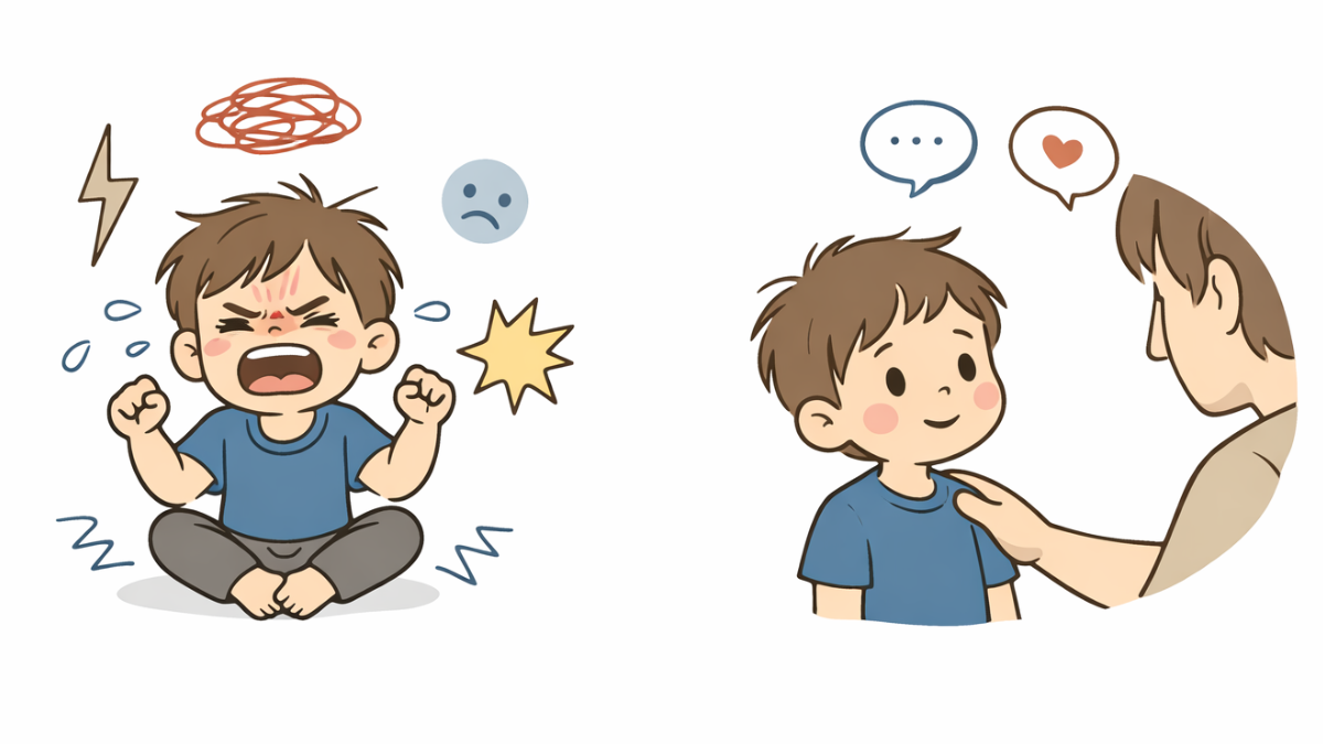 Porównanie napadu złości u dziecka i spokojnej rozmowy z dorosłym