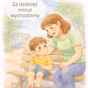 Rodzic uprzedza dziecko o końcu zabawy na placu zabaw