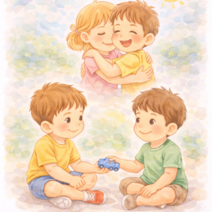 3-latek bawi się z rówieśnikiem i okazuje bliskość